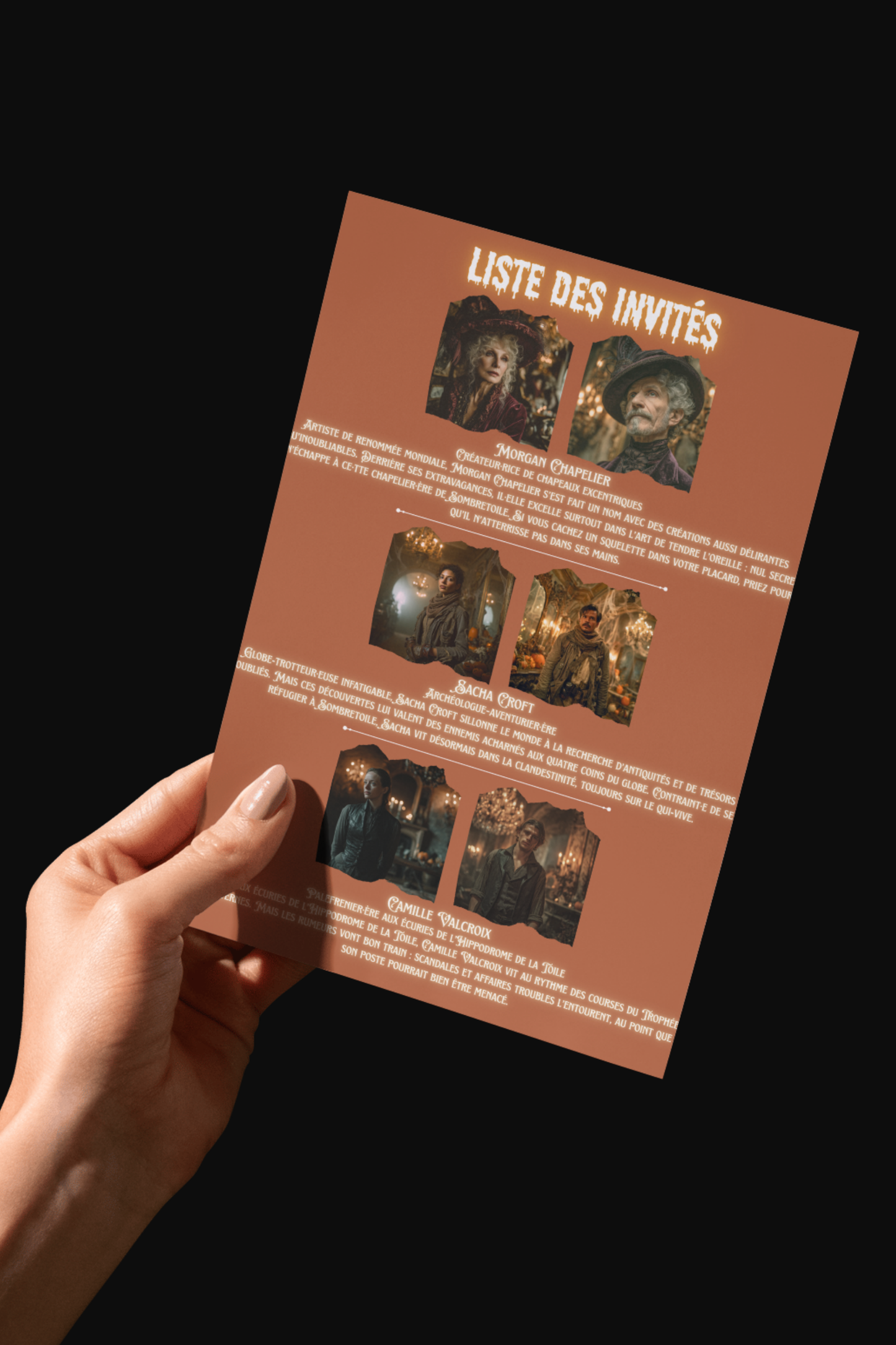 Exemple de kit PDF True Alibi – fiches personnages